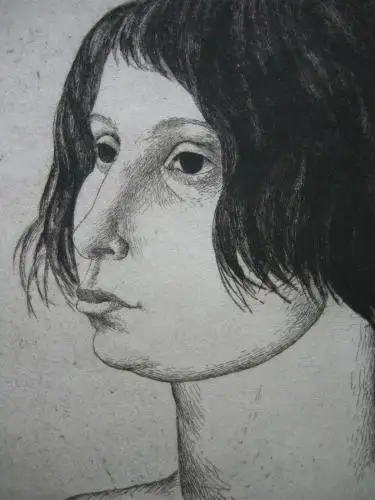 Portrait Mädchen Orig Radierung unleserl. signiert um 1970