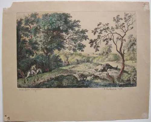 Franz Kobell (1749-1822) Reiter in Landschaft kolor Orig Radierung 1775 signiert