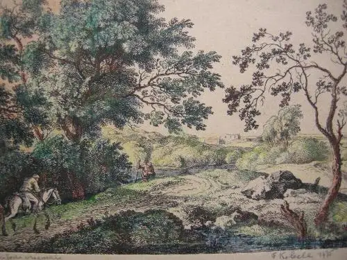 Franz Kobell (1749-1822) Reiter in Landschaft kolor Orig Radierung 1775 signiert
