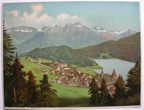 St. Moritz Moritzersee Engadin Graubünden Orig. Chromolithografie 1880