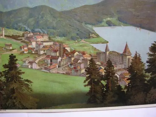 St. Moritz Moritzersee Engadin Graubünden Orig. Chromolithografie 1880