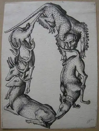 Meister es (1420-1470)  Figuren-Alphabet Buchstabe O lithogr. Kopie 19. Jahrh