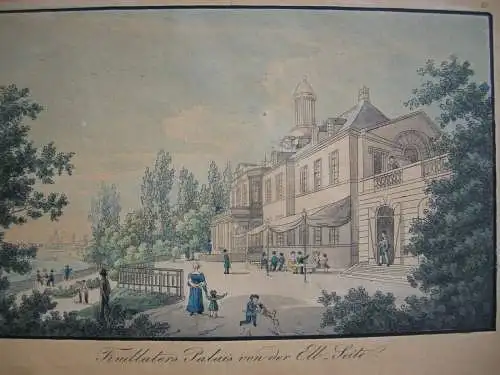 F. R. Naumann Dresden Findlaters Palais Elbseite altkolor Umriss-Radierung 1820