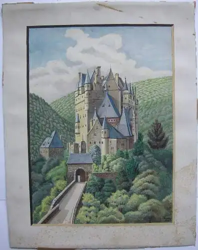 Burg Eltz Wierschem Eifel Orig Aquarell K. Humburg 1940 Höhenburg