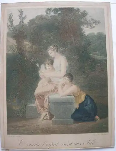 Jean-Baptiste Mallet Comme l'esprit vient aux Filles Orig. Kupferstich 1820
