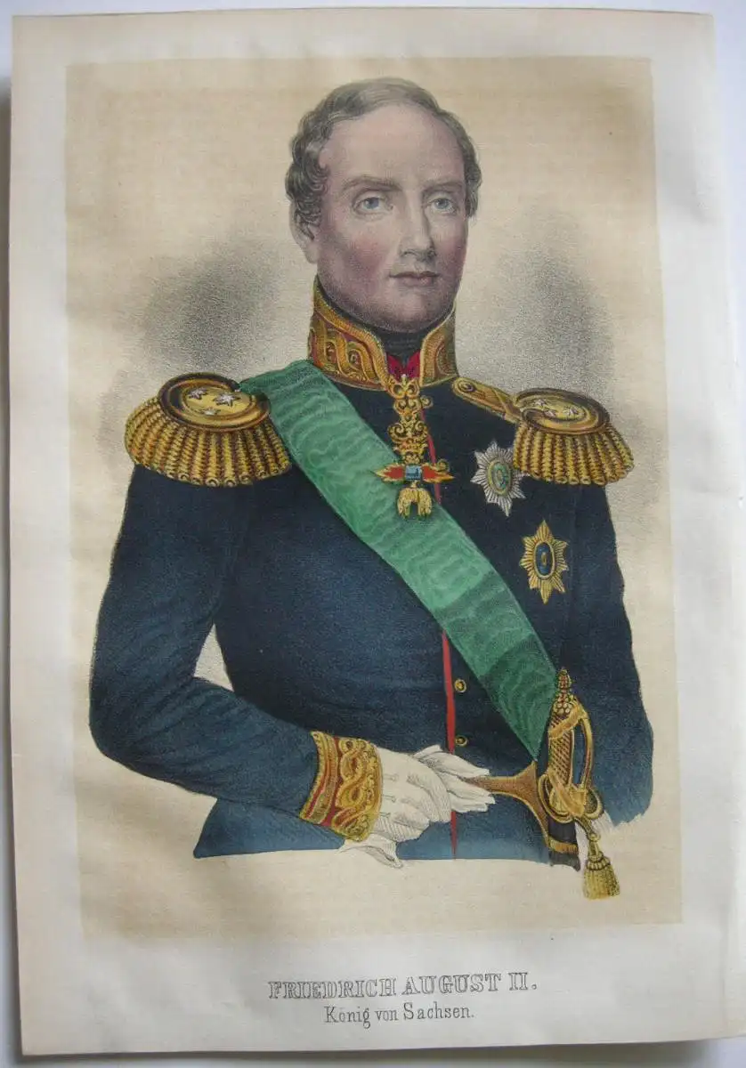 Friedrich August II. (1797-1854) König von Sachsen Farblithografie 1855