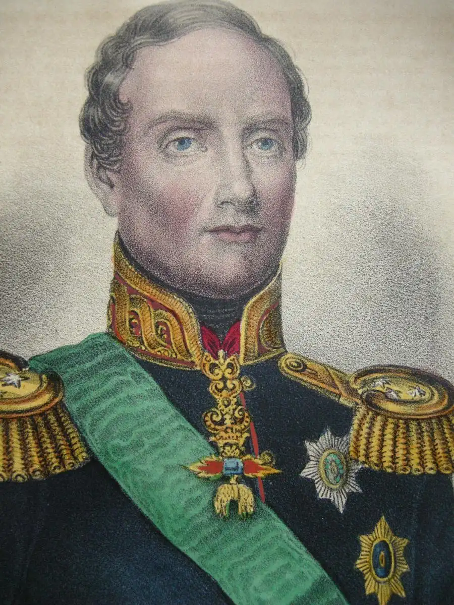 Friedrich August II. (1797-1854) König von Sachsen Farblithografie 1855