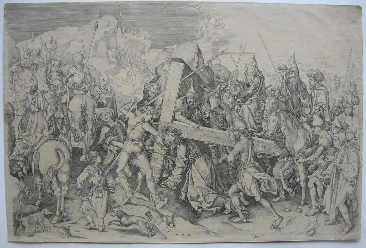 Martin Schongauer (1445/50-1491) Die große Kreuztragung Kupferstich Kopie 19. Jh 0