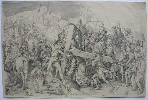 Martin Schongauer (1445/50-1491) Die große Kreuztragung Kupferstich Kopie 19. Jh