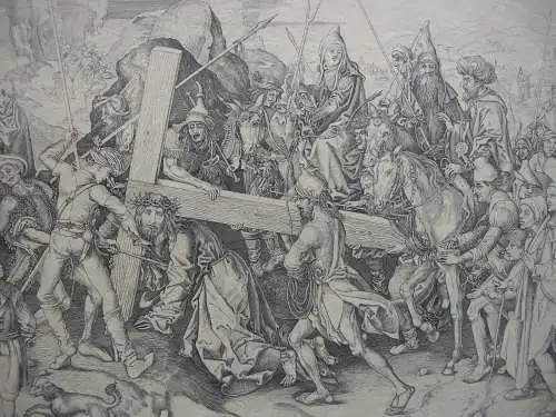 Martin Schongauer (1445/50-1491) Die große Kreuztragung Kupferstich Kopie 19. Jh