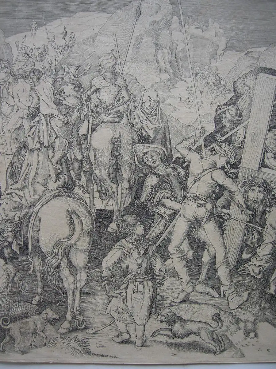 Martin Schongauer (1445/50-1491) Die große Kreuztragung Kupferstich Kopie 19. Jh 2