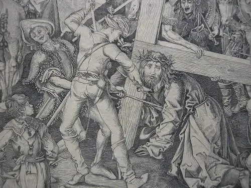 Martin Schongauer (1445/50-1491) Die große Kreuztragung Kupferstich Kopie 19. Jh