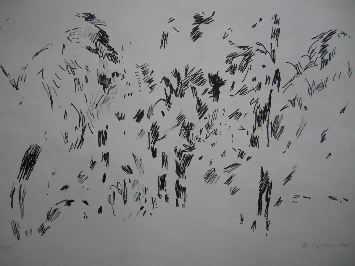 Oskar Koller (1925-2004) Bäume Lithographie schwarz weiß 2/16 igniert 1967 2