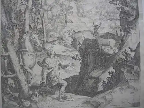 Cornelius Cort (1533-1578) Erscheinung des Hl. Hubertus Radierung 1573