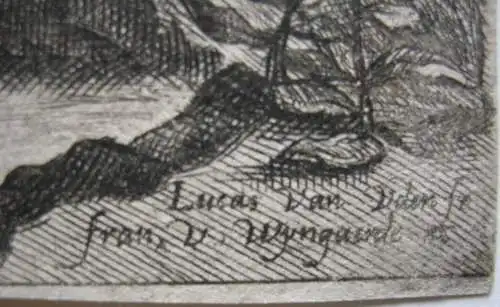 Lucas VAN UDEN (1595-1672) Dorf am Kanal Radierung nach Rubens 1640