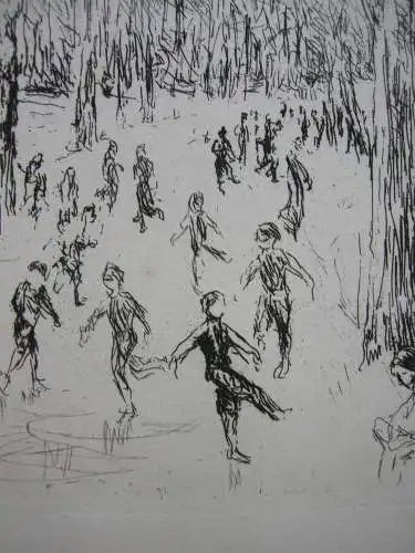 Max Liebermann (1847-1935) Schlittschuhläufer Radierung 1923 Impressionismus