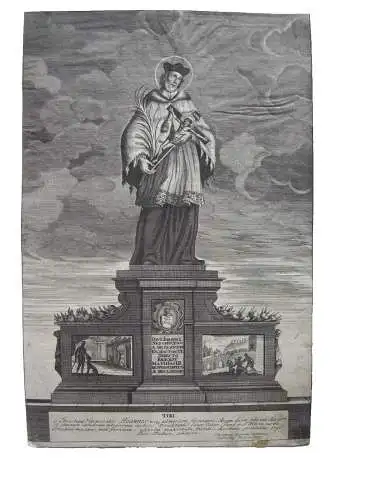 Hl. Joh Nepomuk Statue Karlsbrücke Prag Kupferstich 1714 Aug. Neurautter Prokoff