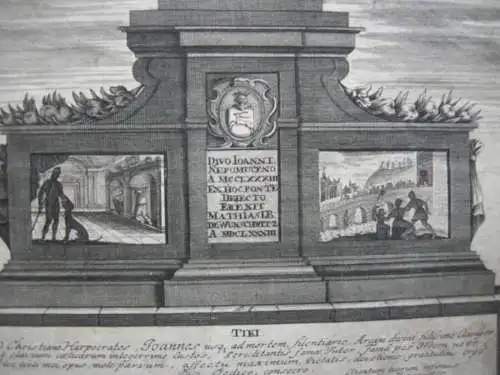 Hl. Joh Nepomuk Statue Karlsbrücke Prag Kupferstich 1714 Aug. Neurautter Prokoff
