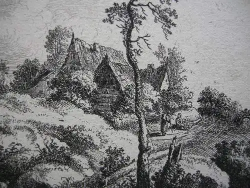 Johann Chr. Klengel (1751-1824) Dorf in hügeliger Landschaft Orig Radierung 1775