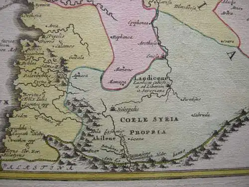 Antike Jordanien Syrien altkolor Kupferstichkarte Weigel 1730