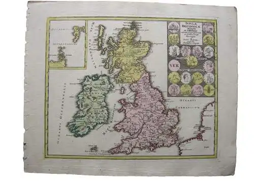 Antike England Schottland Irland Orkneys altkolor Kupferstichkarte Weigel 1730