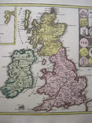 Antike England Schottland Irland Orkneys altkolor Kupferstichkarte Weigel 1730