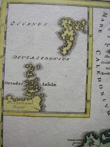 Antike England Schottland Irland Orkneys altkolor Kupferstichkarte Weigel 1730