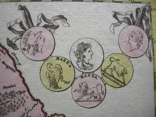 Antike Gallien Frankreich Belgien Schweiz altkolor Kupferstichkarte Weigel 1730