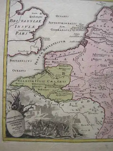 Belgien Holland linksrheinisches Römisches Reich altkol Kupferstichkarte Weigel
