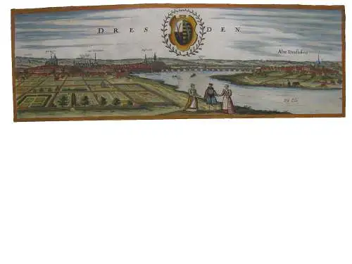 Dresden Gesamtansicht altkolorierter Kupferstich Braun Hogenberg 1572