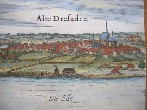 Dresden Gesamtansicht altkolorierter Kupferstich Braun Hogenberg 1572
