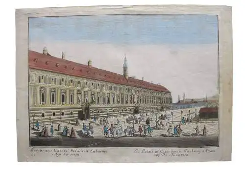 Wien Kaiserpalais Theresianische Akademie kol Kupferstich 1780 Guckkastenblatt