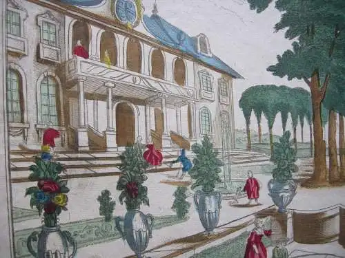 Vue d’optique Guckkastenblatt Schloss Waker Amsterdam kolor Kupferstich 1750