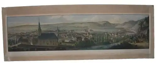 Bad Kreuznach Panorama Ansicht altkolor Stahlstich Rudolf 1850 Rheinland Pfalz