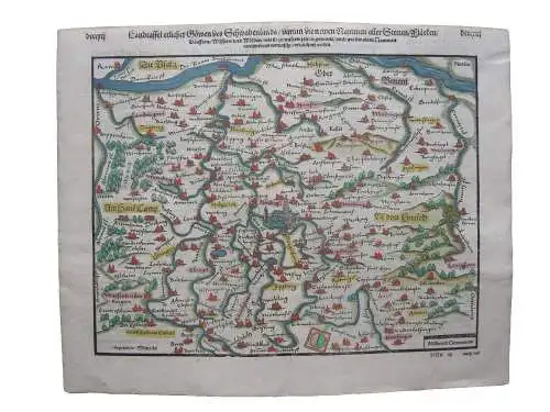 Bayerisch Schwaben Nördlingen altkolorierter Holzschnitt Seb. Münster 1580