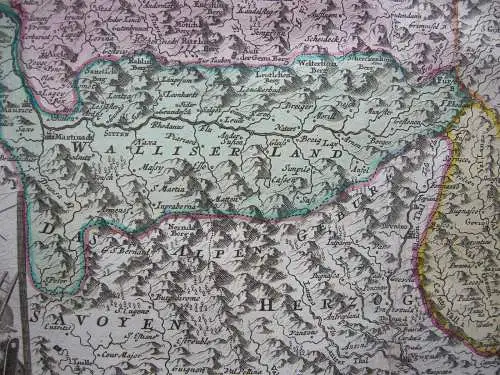 Schweiz Suisse 13 Kantone altkolor Kupferstichkarte B. Homann 1720