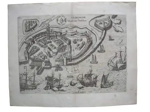 Vlissingen Vogelschauplan Bird's Eye View Kupferst Guicciardini 1582 Niederlande