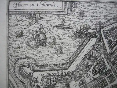 Hoorn Vogelschauplan Bird's Eye View Kupferstich Guicciardini 1582 Niederlande