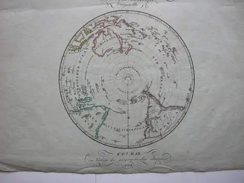 südliche Halbkugel Erde Antarktis altkolorierte Kupferstichkarte 1806