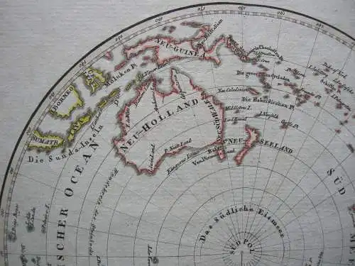 südliche Halbkugel Erde Antarktis altkolorierte Kupferstichkarte 1806