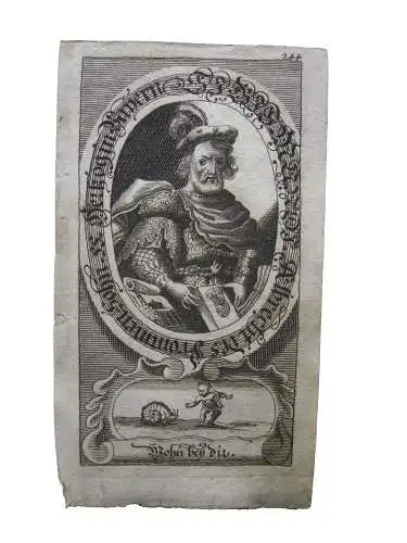 Sigismund (+1501) 55. Herzog von Bayern Portrait mit Emblem Kupferstich 1750