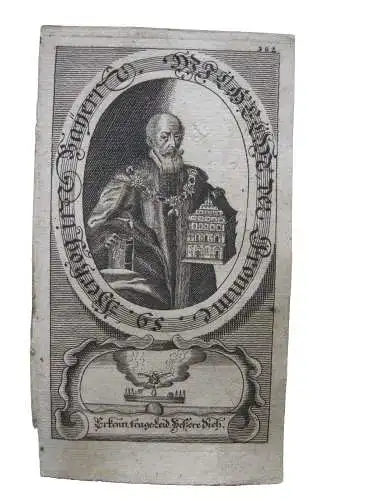 Weilhelm d Fromme (+1460) Herzog von Bayern Portrait mit Emblem Kupferstich 1750