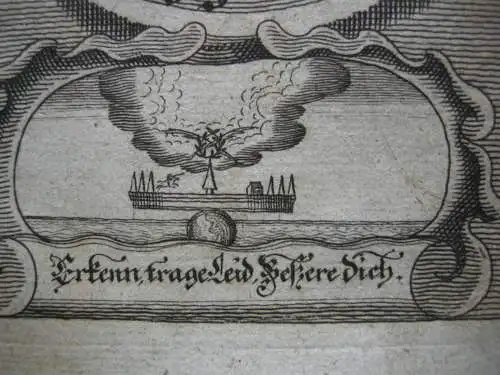 Wilhelm d Fromme (+1460) Herzog von Bayern Portrait mit Emblem Kupferstich 1750