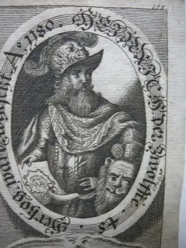 Heinrich der Löwe (+1195) Herzog von Bayern Portrait mit Emblem Kupferstich 1750