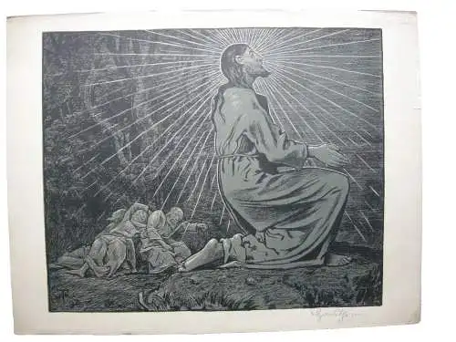 Hans Thoma (1839-1924) Christus am Ölberg Orig. Farblithographie 1896 signiert