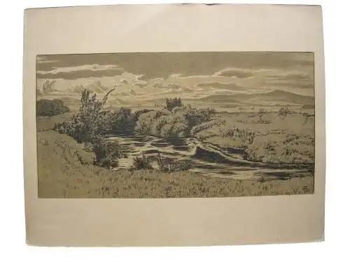 Hans Thoma (1839-1924) Gewitterstimmung am Weiher Lithografie 1897 mnogrammiert