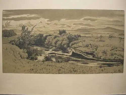 Hans Thoma (1839-1924) Gewitterstimmung am Weiher Lithografie 1897 mnogrammiert