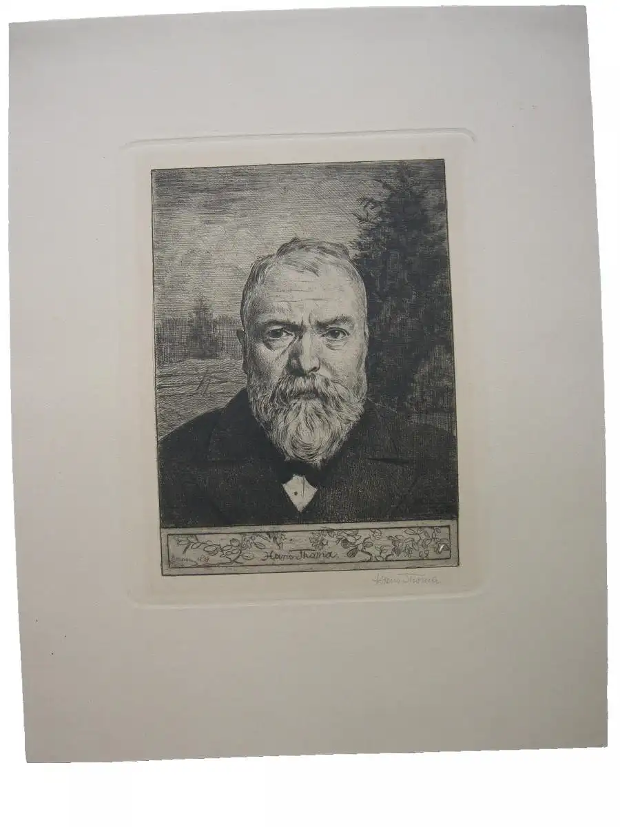 Hans Thoma (1839-1924) Selbstportrait Orig. Radierung 1898 signiert 0