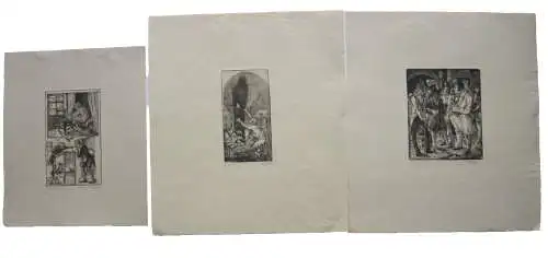3 Orig Radierungen zu Charles Dickens Weihnachtsgeschichte  um 1900 signiert