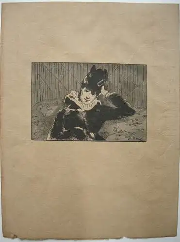 Alfred Prunaire  (1837-1912) La Parisienne  Orig. Holzschnitt nach Manet 1900